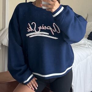 J. Crew Navy Sweatshirt with White and Pink Details